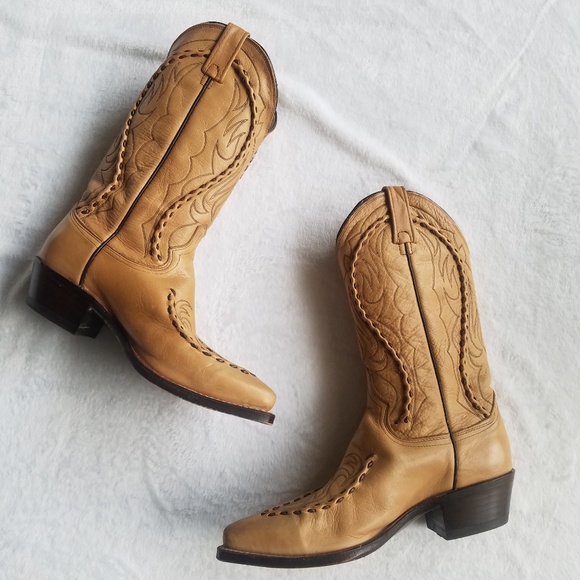 SOLD! Dan Post Leather cowboy cowgirl boots tan - Picture 7 of 8